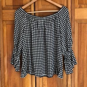 Off-Shoulder Plaid Blouse